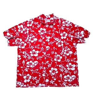 Vintage Hilo Hottie Mens Hawaiian shirt Red and White Floral XL